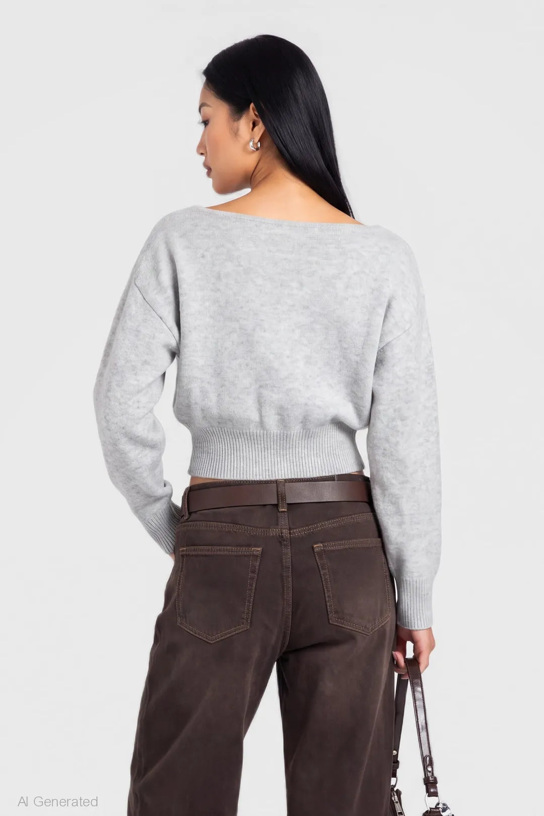 Alt View 2. Mossy Knit Boatneck Sweater - Heather Grey