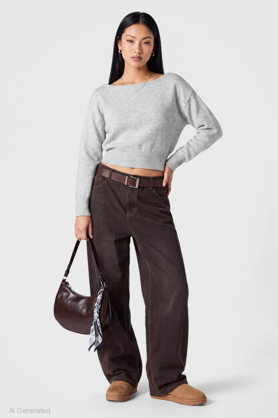 Alt View 3. Mossy Knit Boatneck Sweater - Heather Grey
