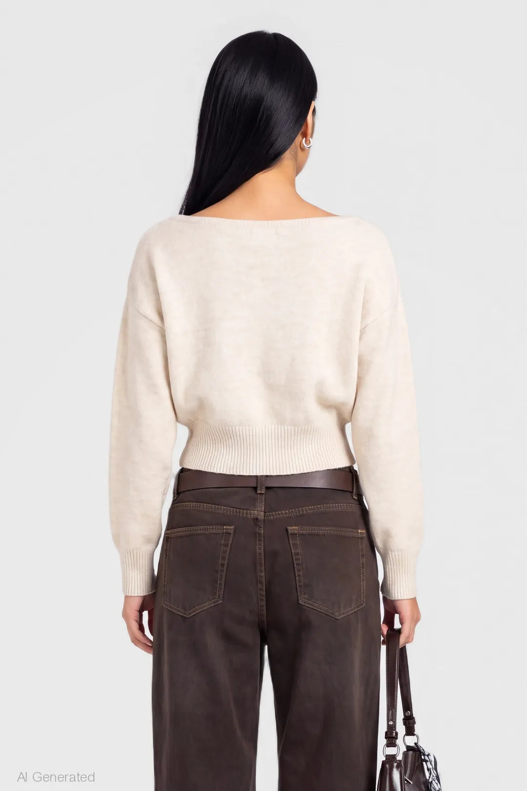 Alt View 2. Mossy Knit Boatneck Sweater - Grey Blue