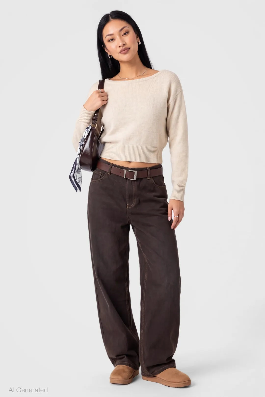 Alt View 3. Mossy Knit Boatneck Sweater - Grey Blue