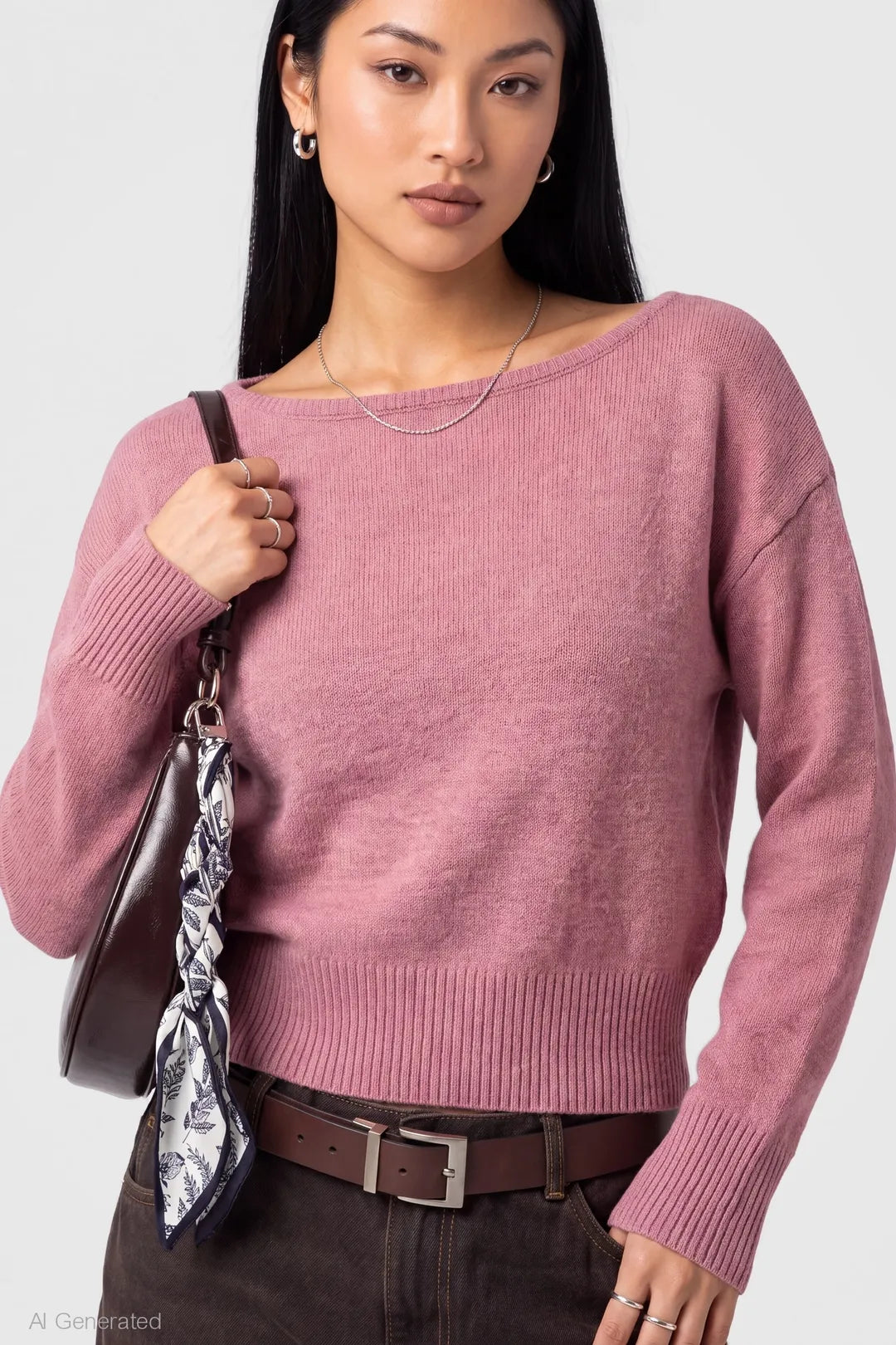 Alt View 16. Mossy Knit Boatneck Sweater - Grey Blue