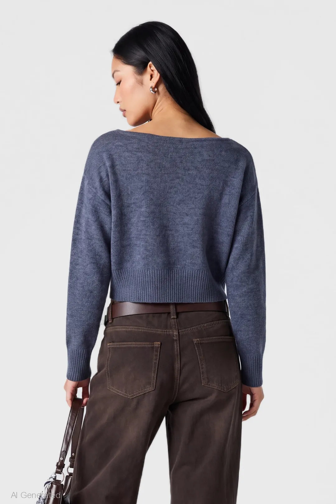 Alt View 2. Mossy Knit Boatneck Sweater - Grey Blue