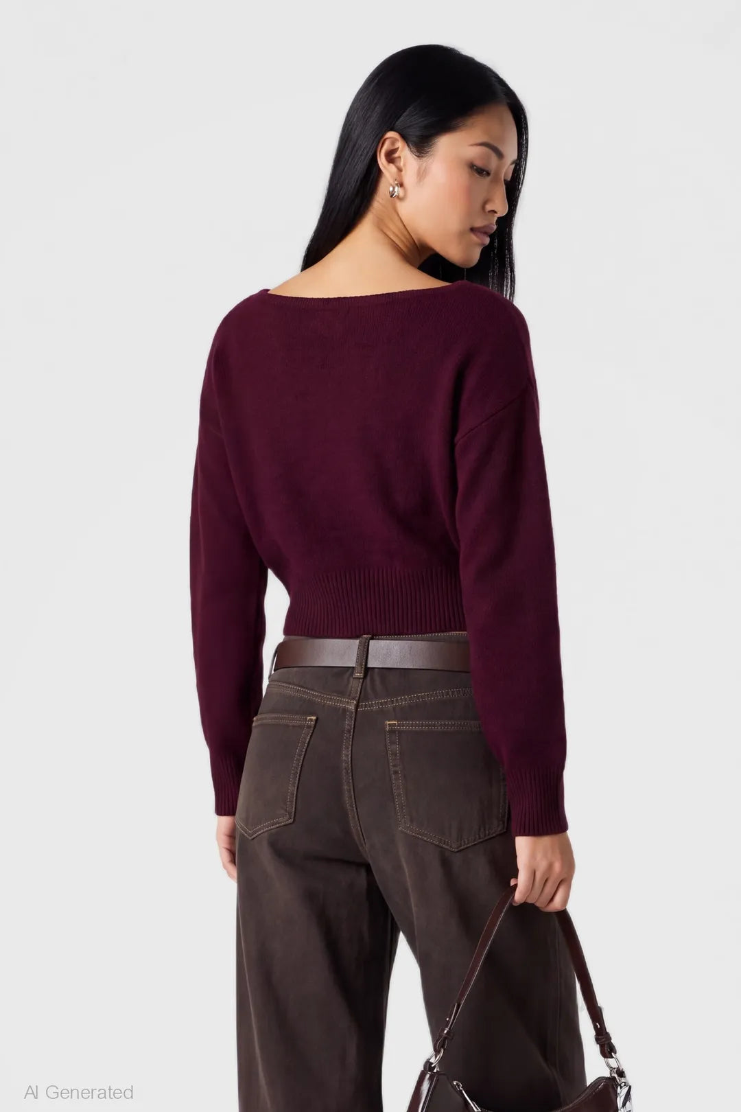 Alt View 2. Mossy Knit Boatneck Sweater - Plum