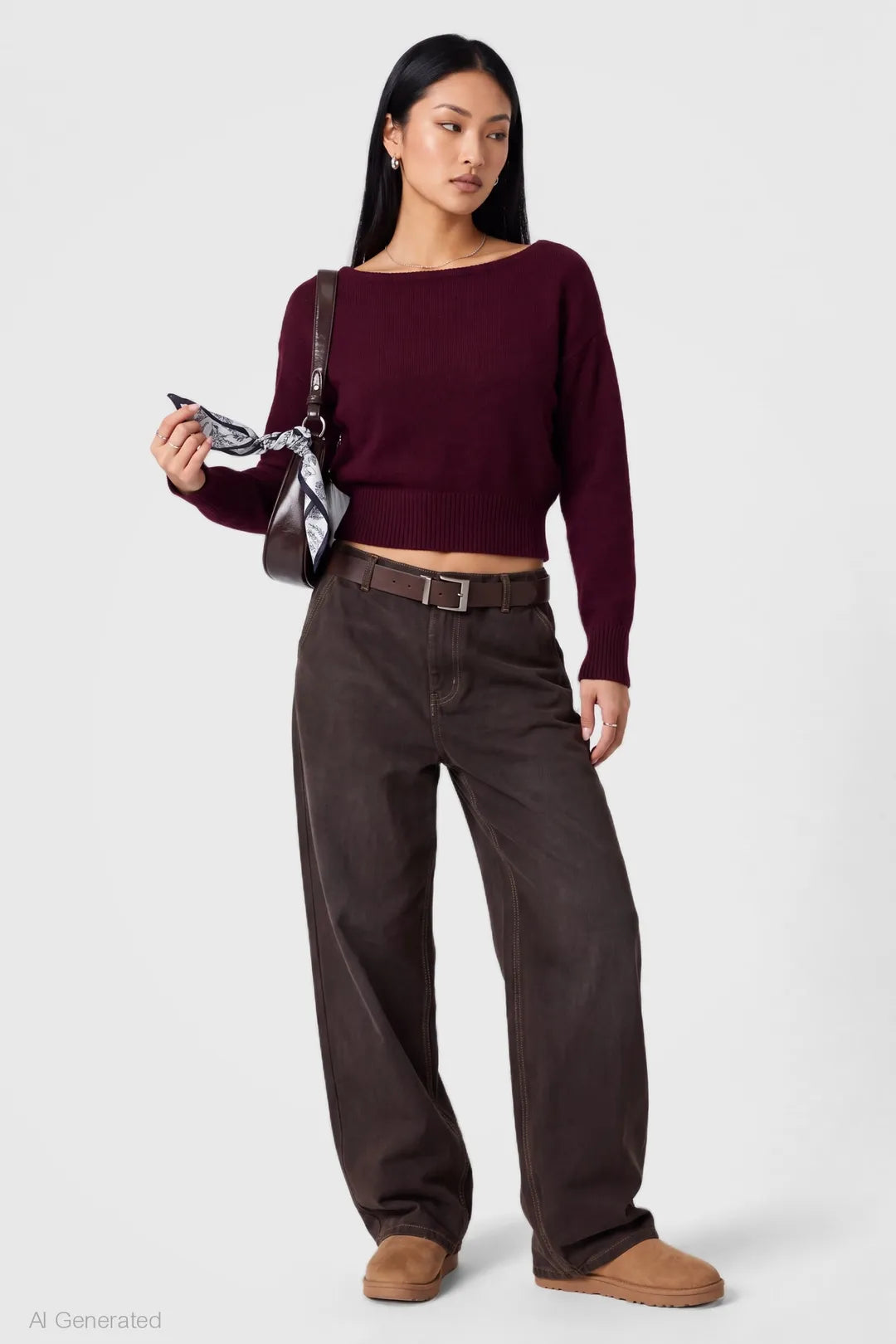 Alt View 3. Mossy Knit Boatneck Sweater - Plum