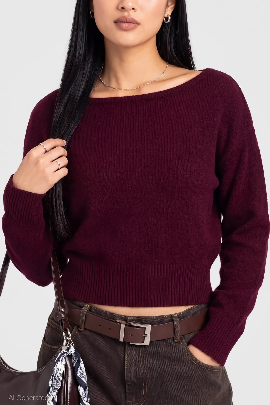 Alt View 4. Mossy Knit Boatneck Sweater - Plum