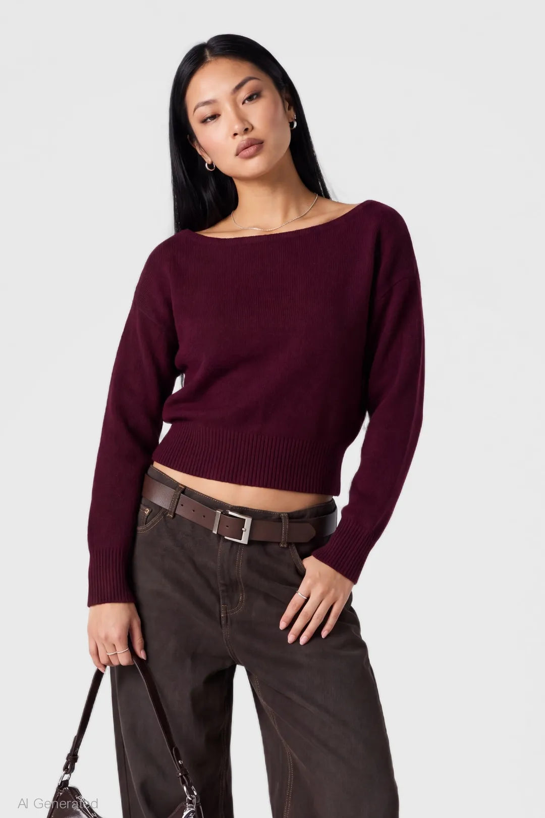 Mossy Knit Boatneck Sweater - Plum