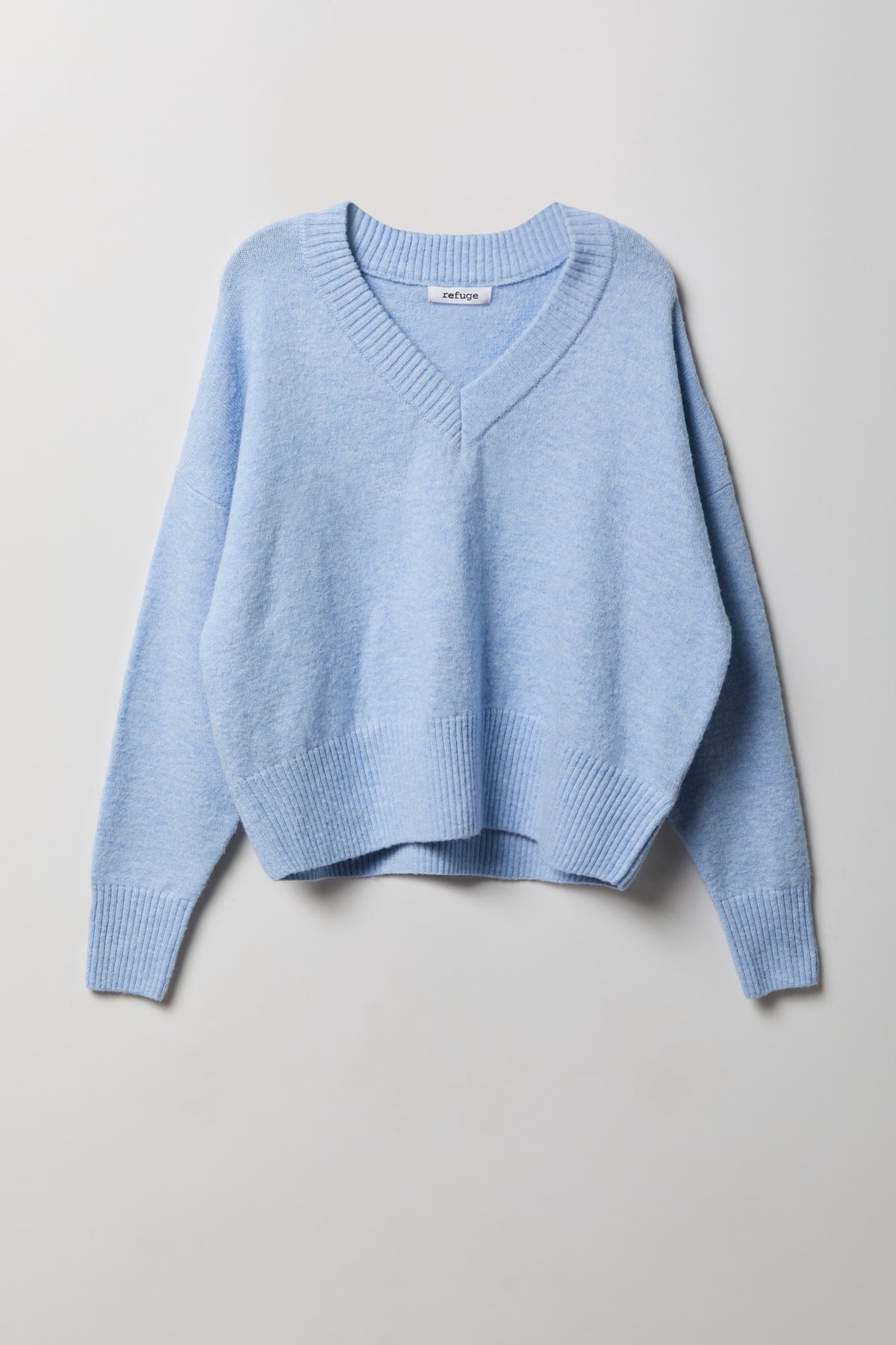 Mossy Knit V-Neck Sweater - Light Blue