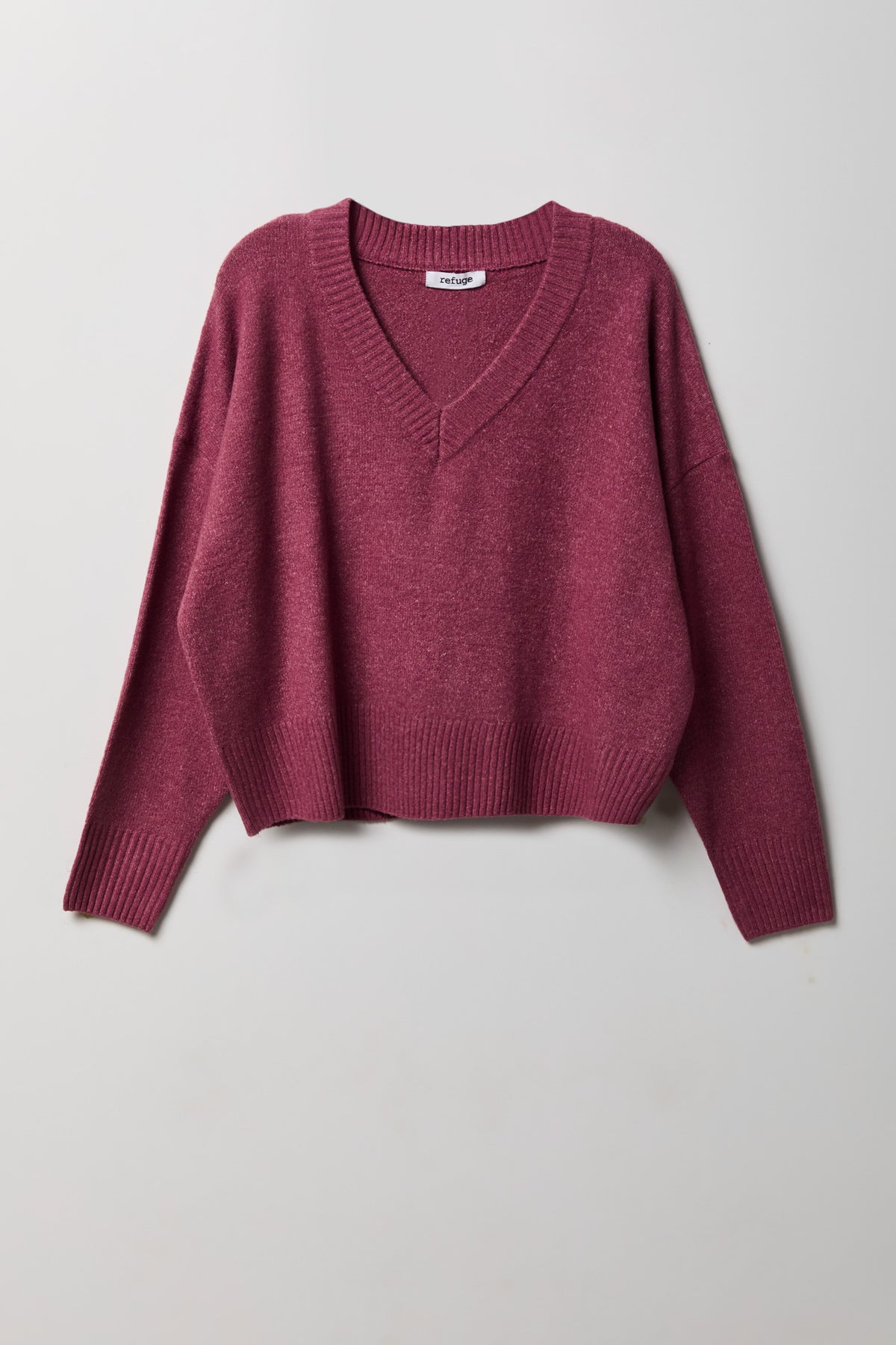 Mossy Knit V-Neck Sweater - Plum