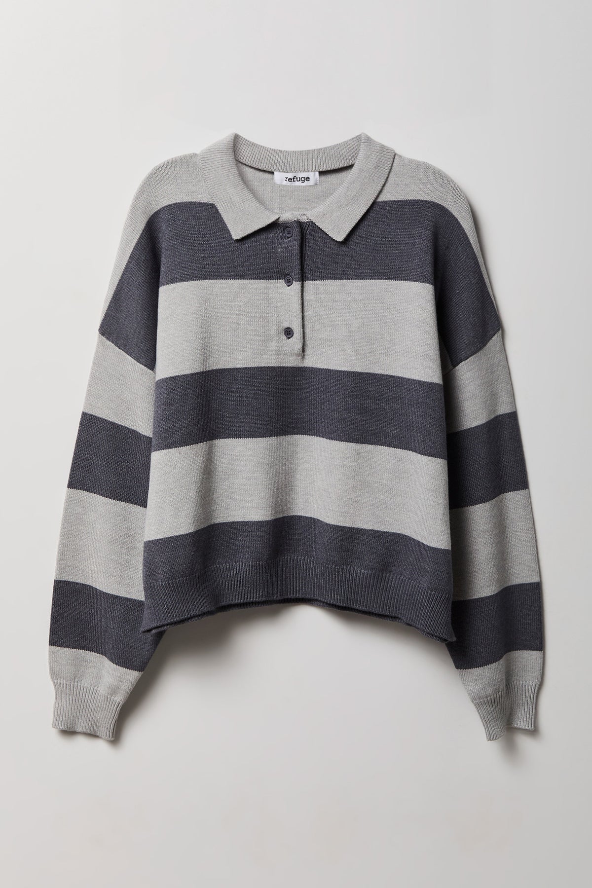 Striped Polo Sweater - Heather Grey