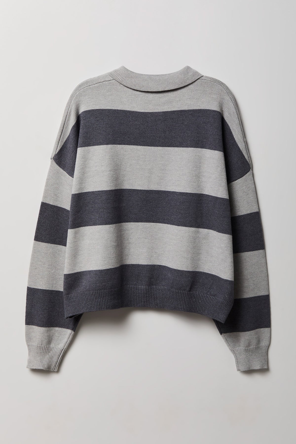 Alt View 2. Striped Polo Sweater - Heather Grey