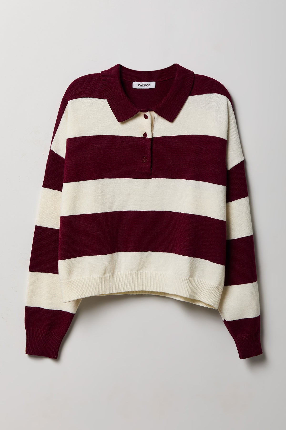 Striped Polo Sweater - Burgundy