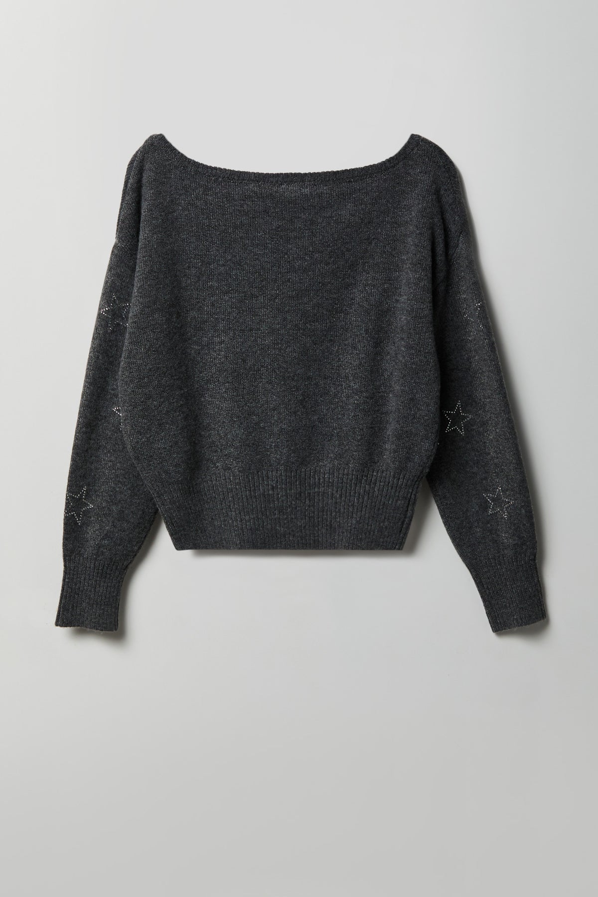 Alt View 2. Mossy Knit Rhinestone Boatneck Sweater - Charcoal