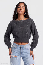 Mossy Knit Rhinestone Boatneck Sweater