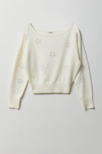 Mossy Knit Rhinestone Boatneck Sweater