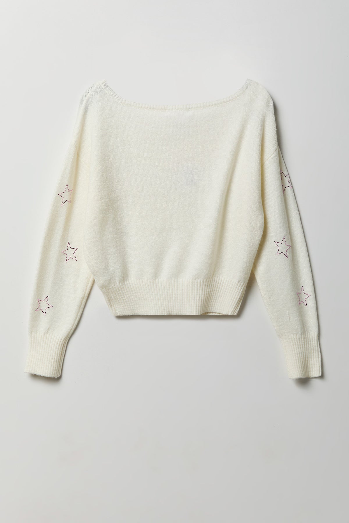 Alt View 2. Mossy Knit Rhinestone Boatneck Sweater - Ivory