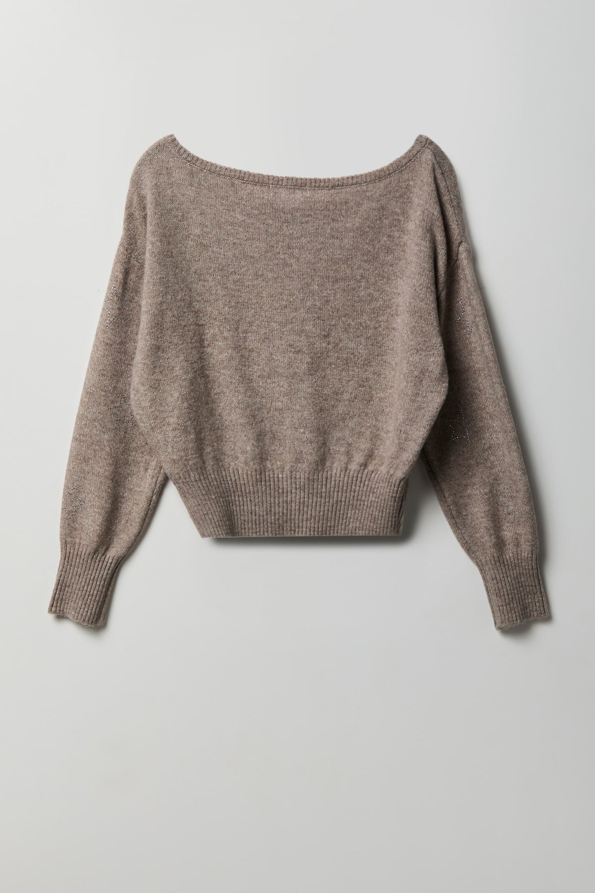 Alt View 2. Mossy Knit Rhinestone Boatneck Sweater - Taupe