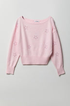 Mossy Knit Rhinestone Boatneck Sweater