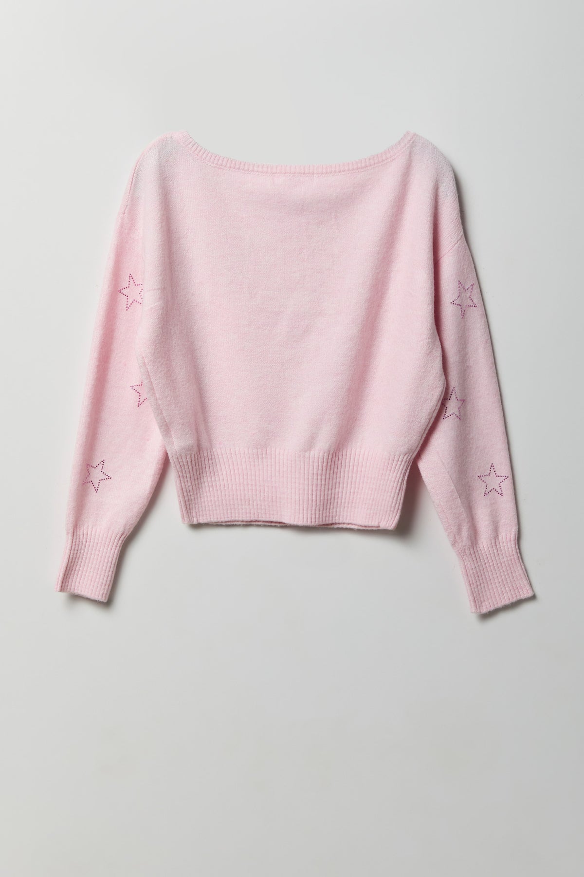 Alt View 2. Mossy Knit Rhinestone Boatneck Sweater - Light Pink