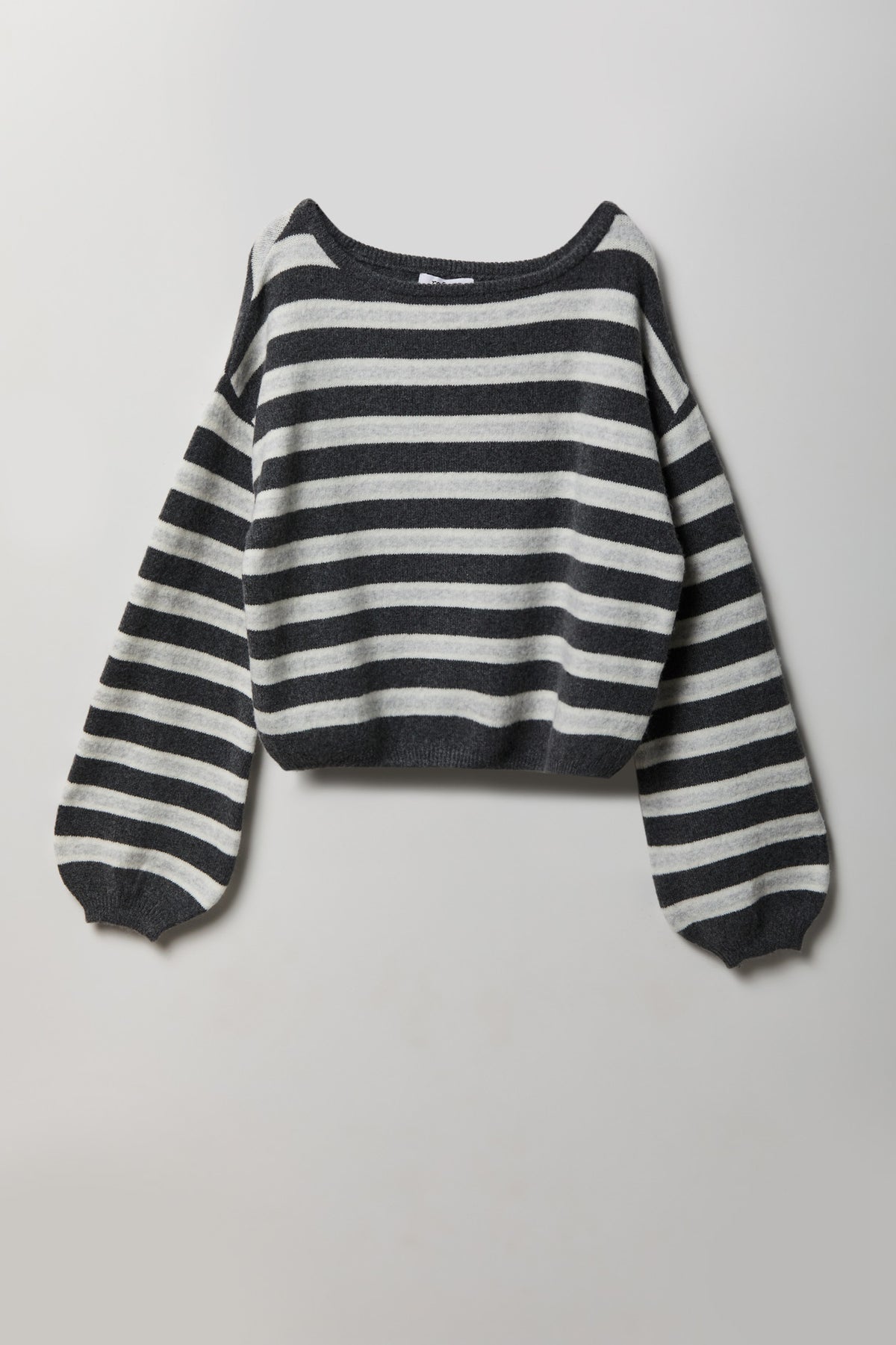Striped Mossy Knit Boatneck Sweater - Charcoal