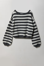 Striped Mossy Knit Boatneck Sweater