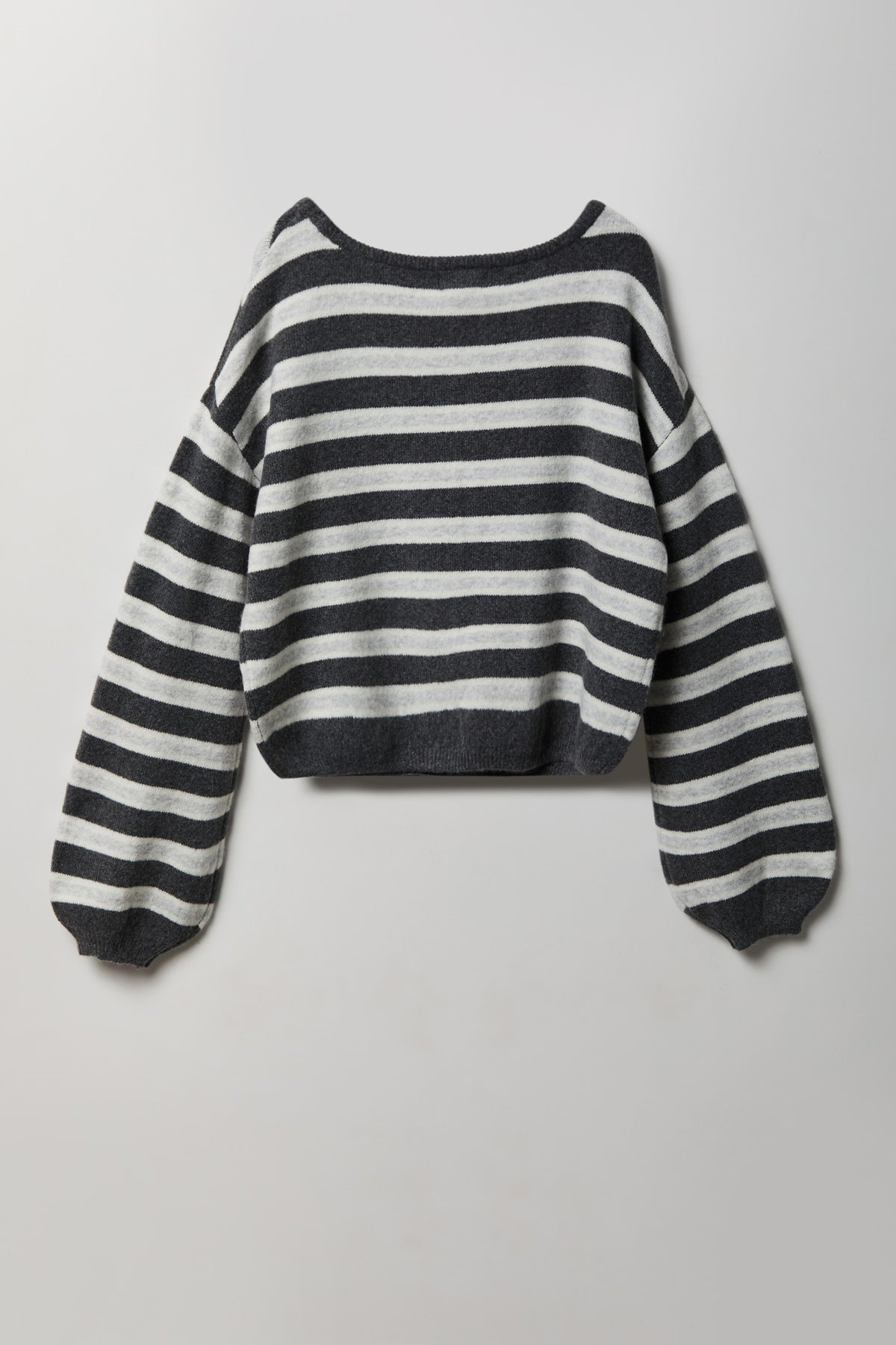 Alt View 2. Striped Mossy Knit Boatneck Sweater - Charcoal