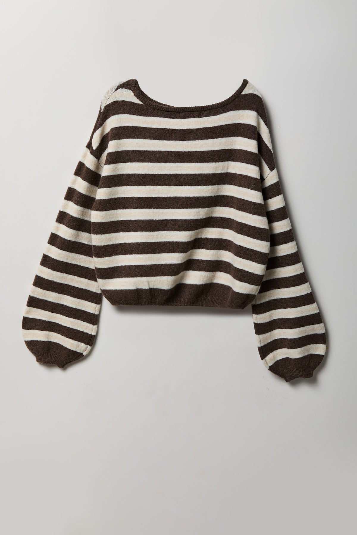 Striped Mossy Knit Boatneck Sweater - Dark Brown