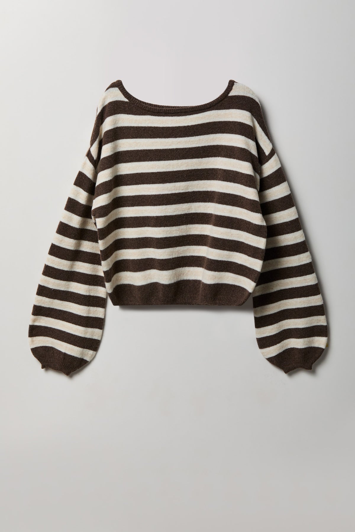 Alt View 2. Striped Mossy Knit Boatneck Sweater - Dark Brown