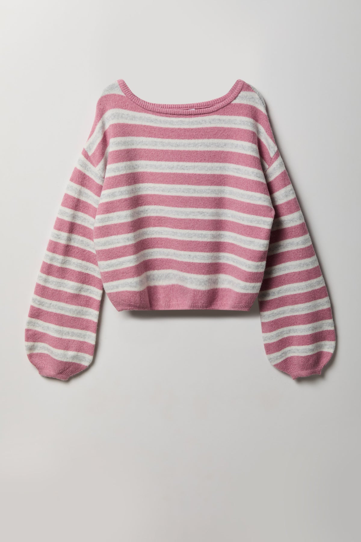 Striped Mossy Knit Boatneck Sweater - Pink