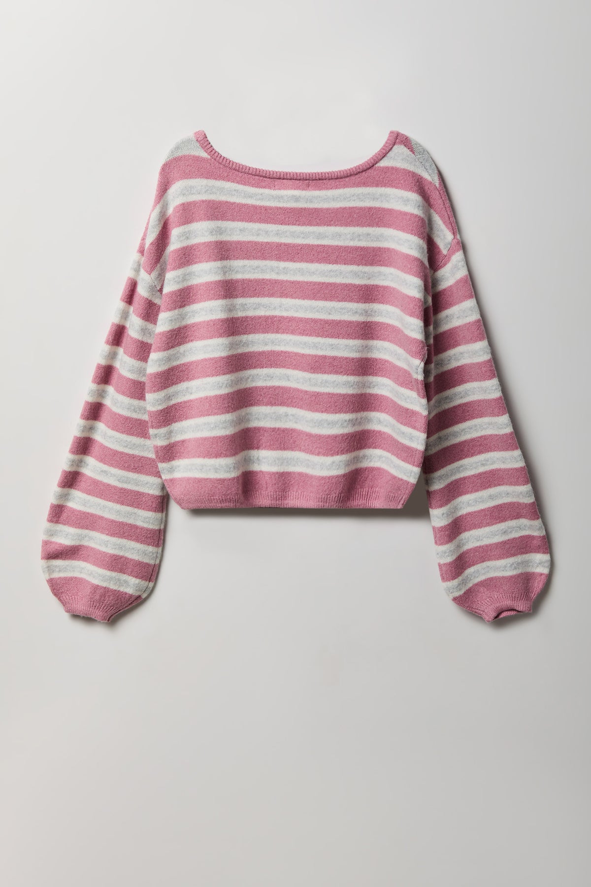 Alt View 2. Striped Mossy Knit Boatneck Sweater - Pink