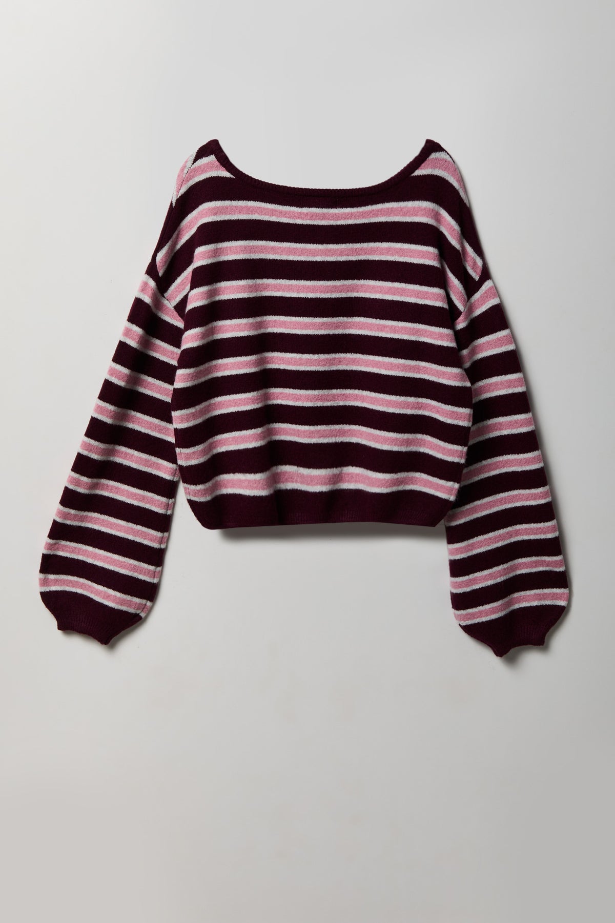 Alt View 2. Striped Mossy Knit Boatneck Sweater - Burgundy