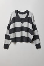 Striped Mossy Knit V-Neck Sweater