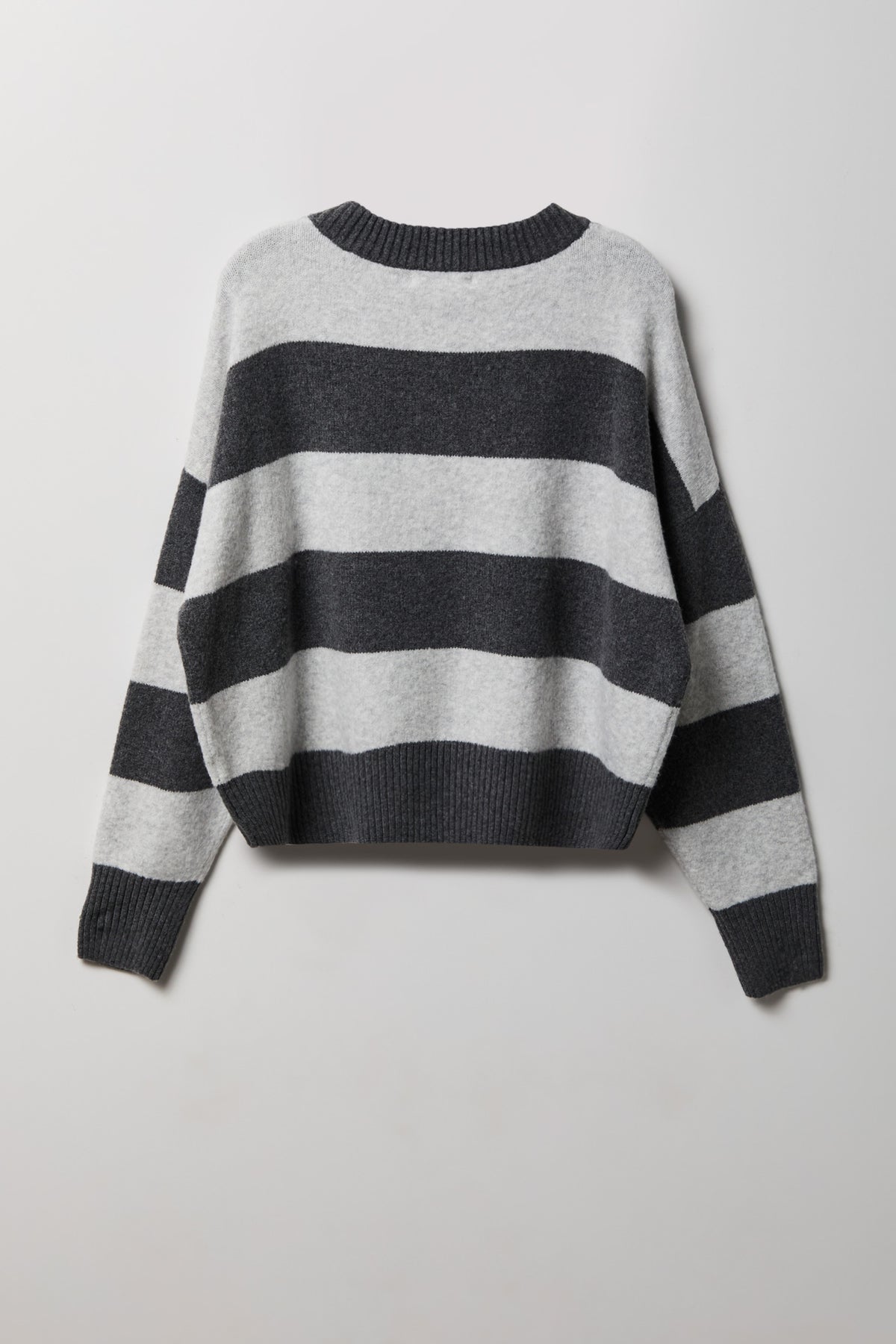 Alt View 2. Striped Mossy Knit V-Neck Sweater - Heather Grey