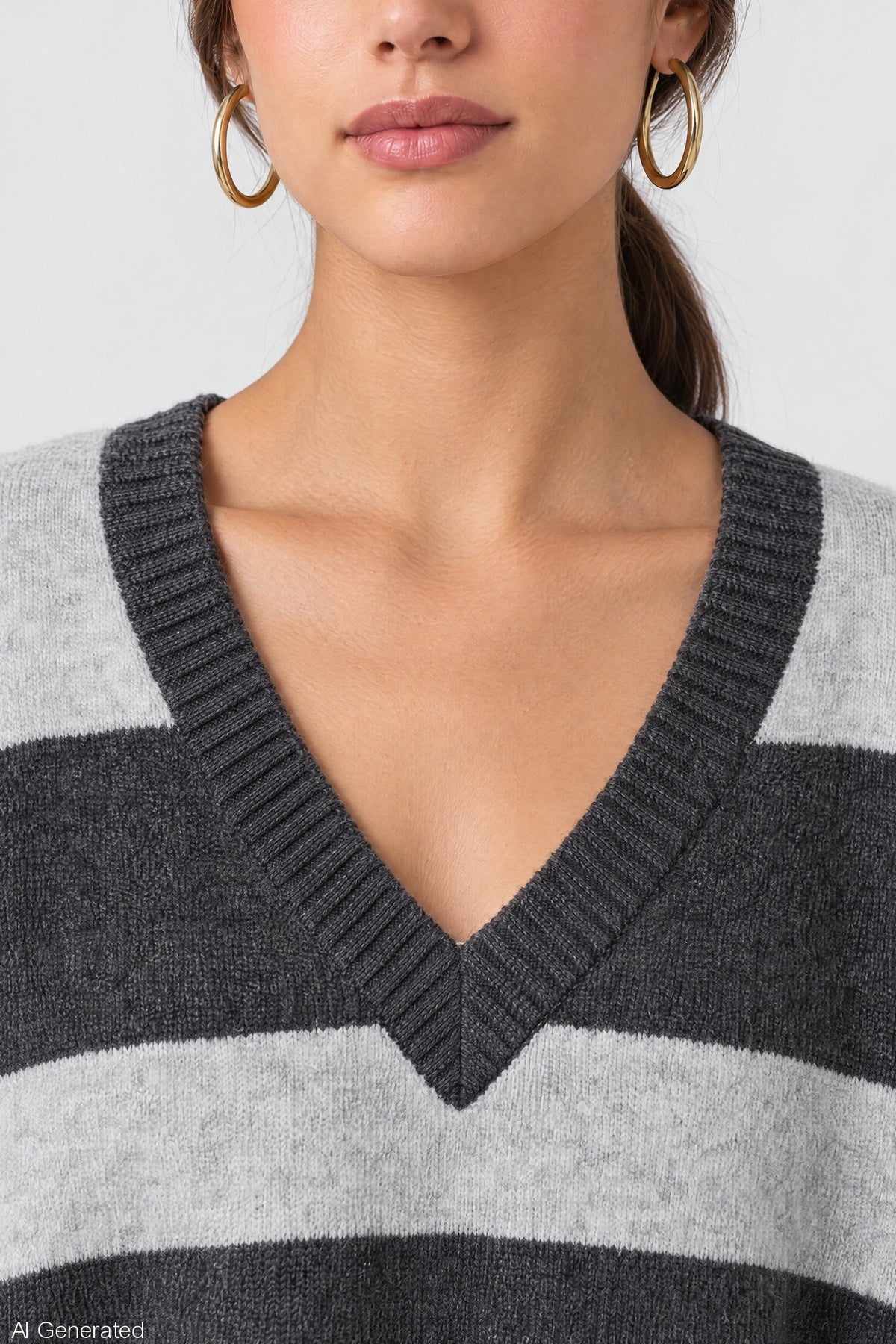 Striped Mossy Knit V-Neck Sweater – Charlotte Russe