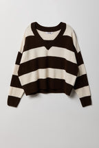 Striped Mossy Knit V-Neck Sweater