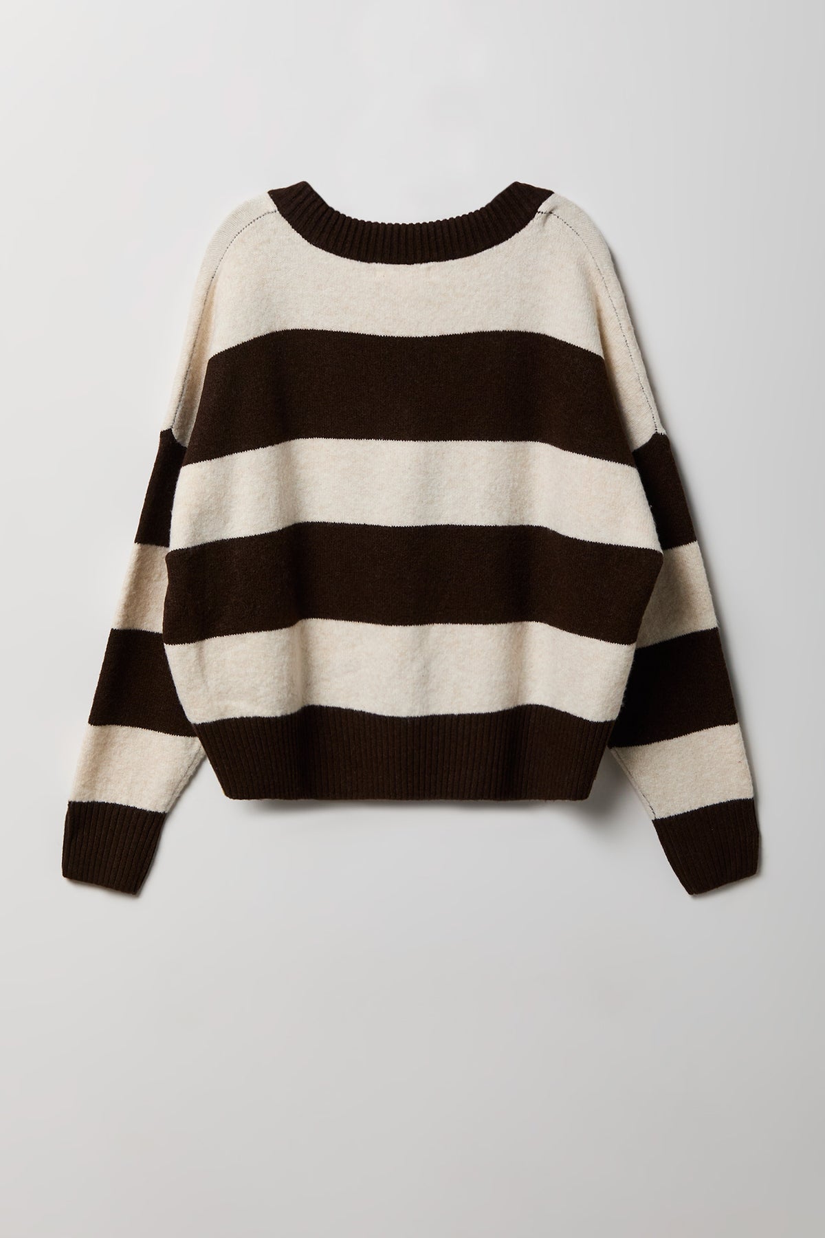 Alt View 2. Striped Mossy Knit V-Neck Sweater - Oatmeal
