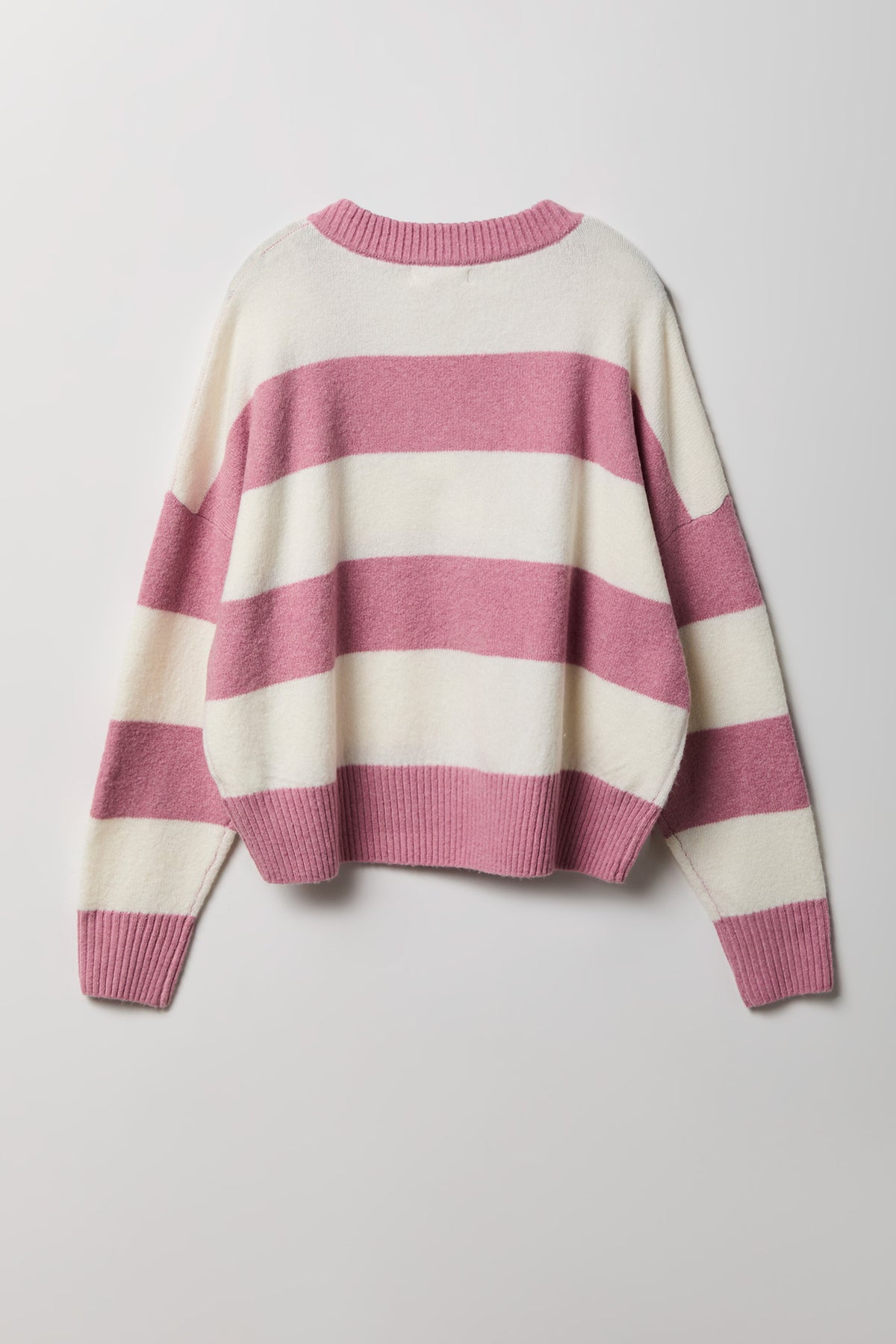Alt View 2. Striped Mossy Knit V-Neck Sweater - Pink