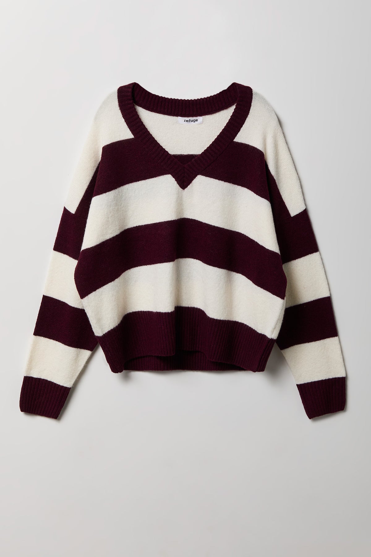 Striped Mossy Knit V-Neck Sweater - Ivory
