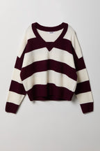 Striped Mossy Knit V-Neck Sweater