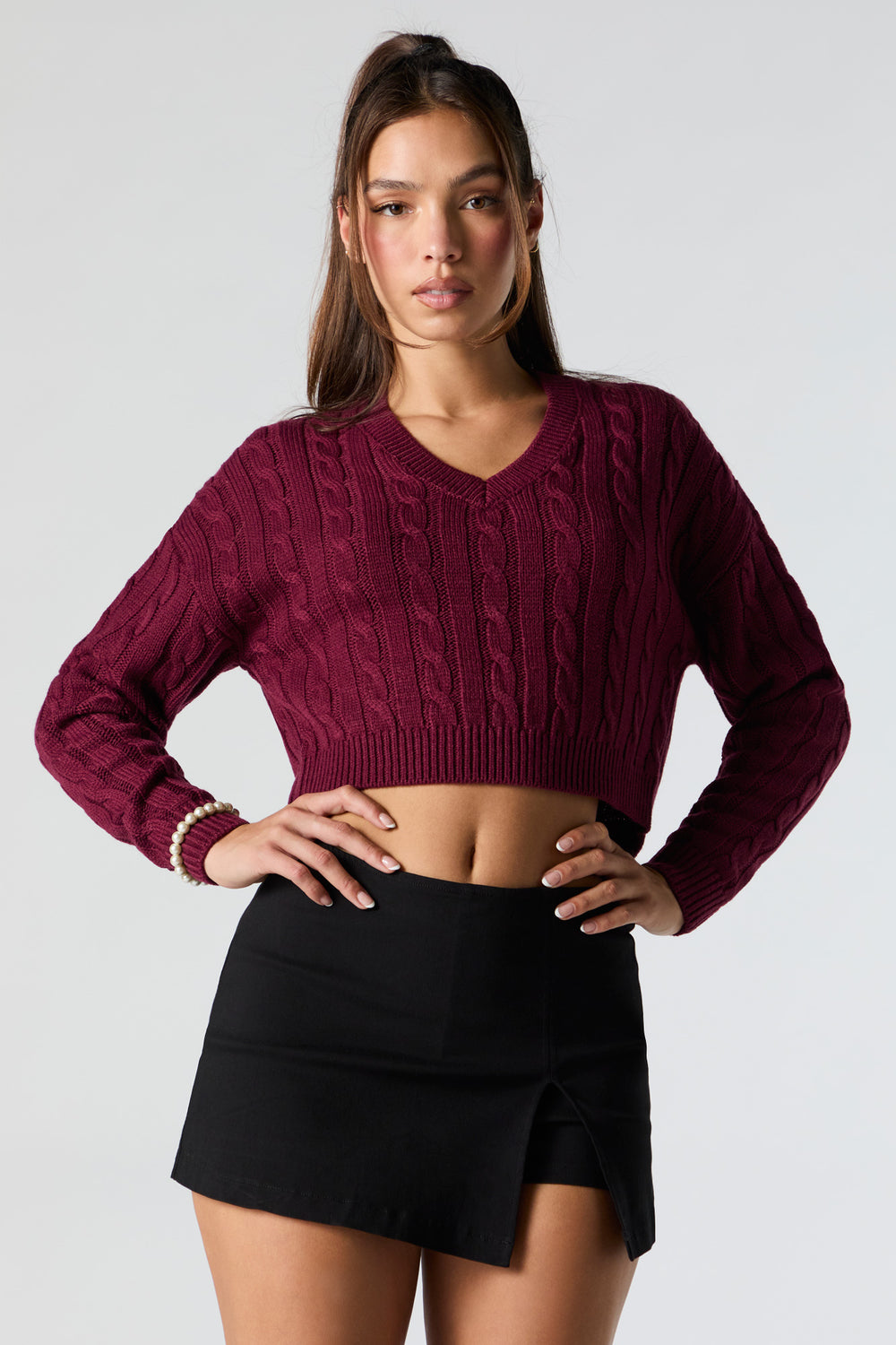 Cable Knit V-Neck Cropped Sweater Cable Knit V-Neck Cropped Sweater 10