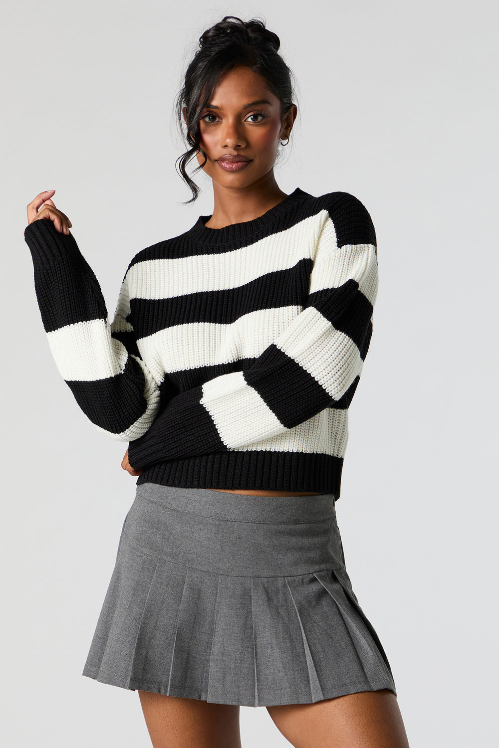 Wide Striped Ribbed Knit Crewneck Sweater Wide Striped Ribbed Knit Crewneck Sweater 1