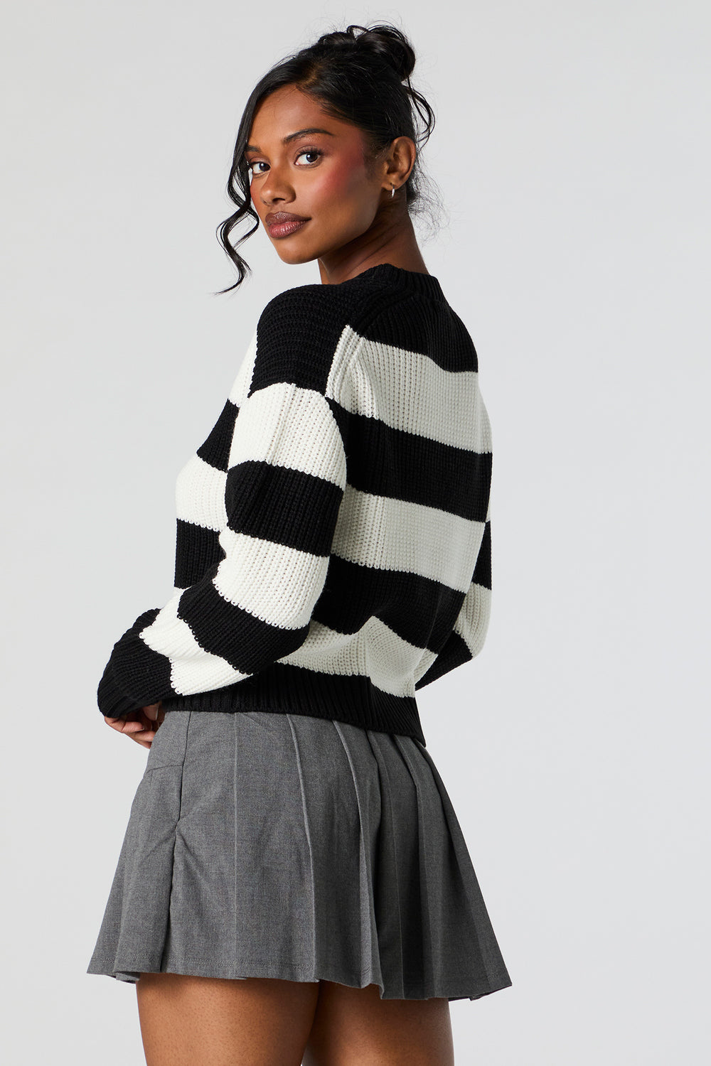 Wide Striped Ribbed Knit Crewneck Sweater Wide Striped Ribbed Knit Crewneck Sweater 2