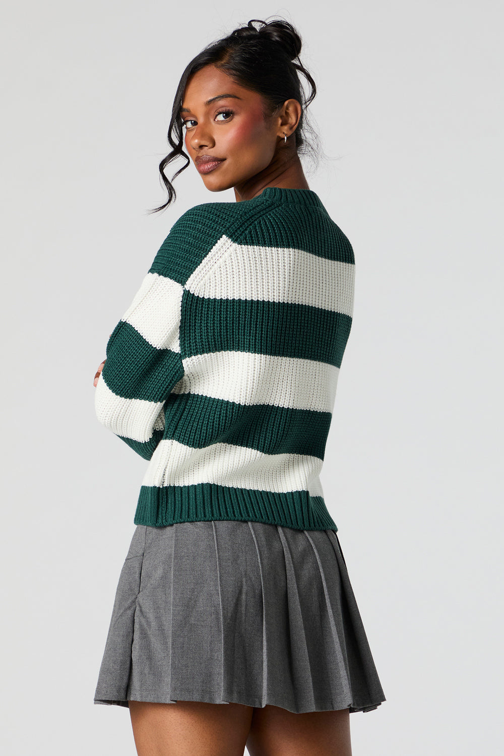 Wide Striped Ribbed Knit Crewneck Sweater Wide Striped Ribbed Knit Crewneck Sweater 5