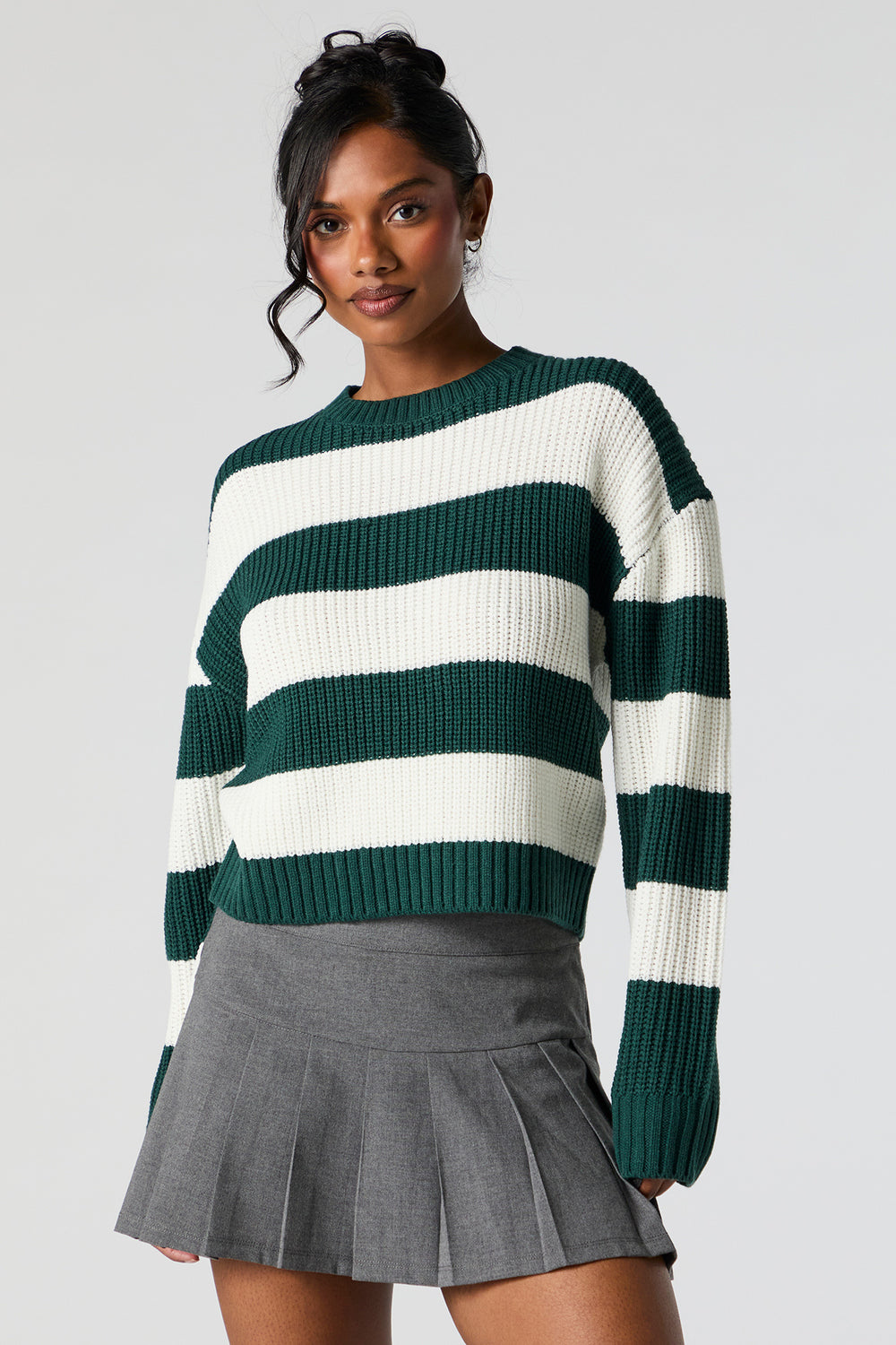 Wide Striped Ribbed Knit Crewneck Sweater Wide Striped Ribbed Knit Crewneck Sweater 4