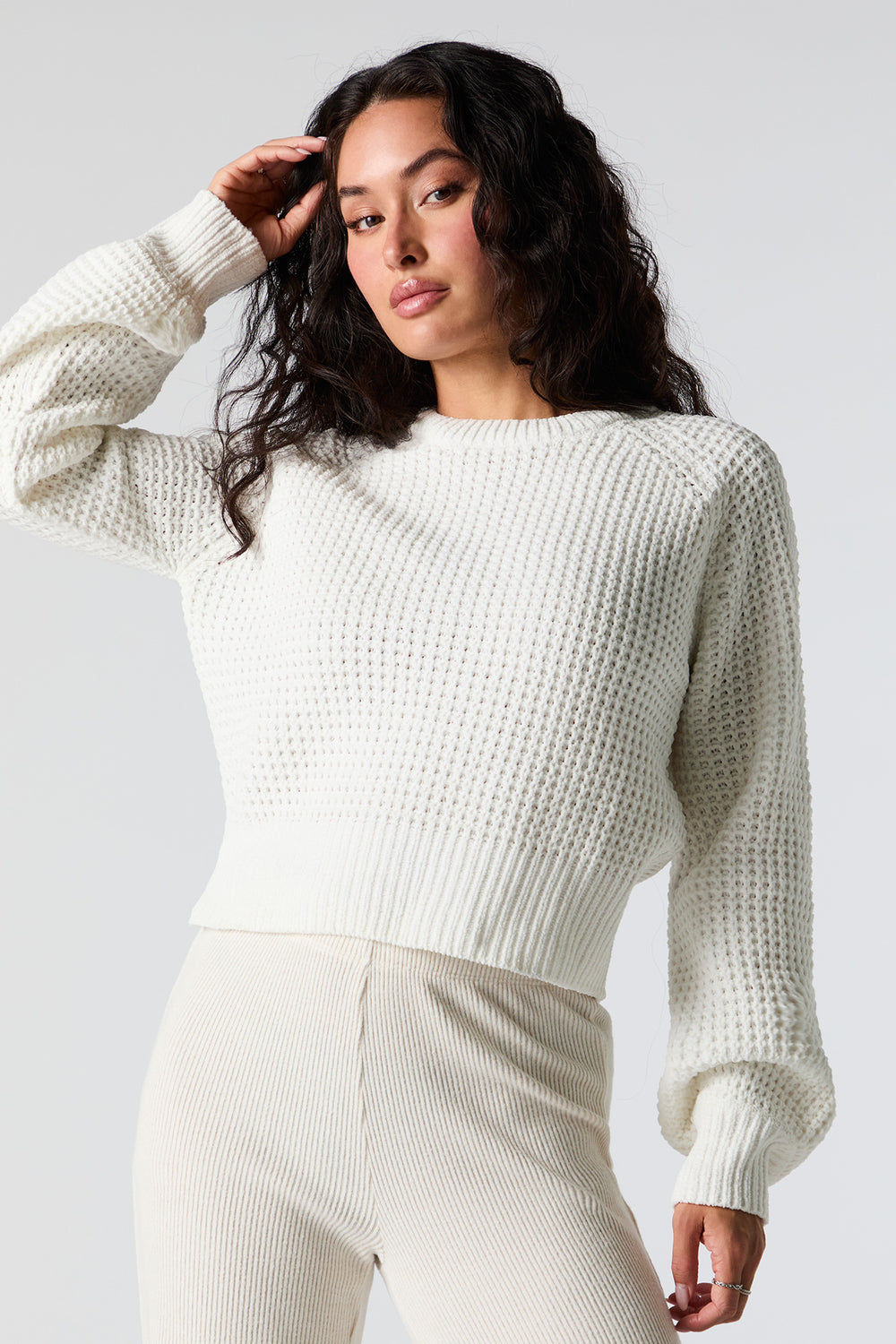 Waffle Knit Cropped Sweater Waffle Knit Cropped Sweater 1