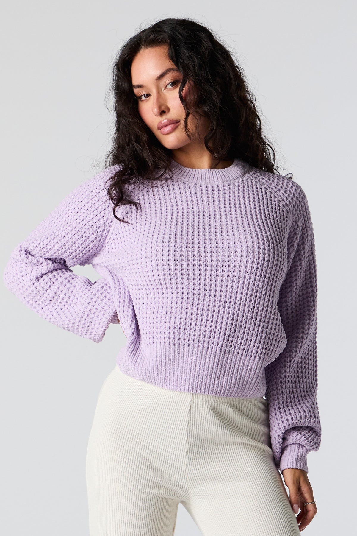 Waffle Knit Cropped Sweater