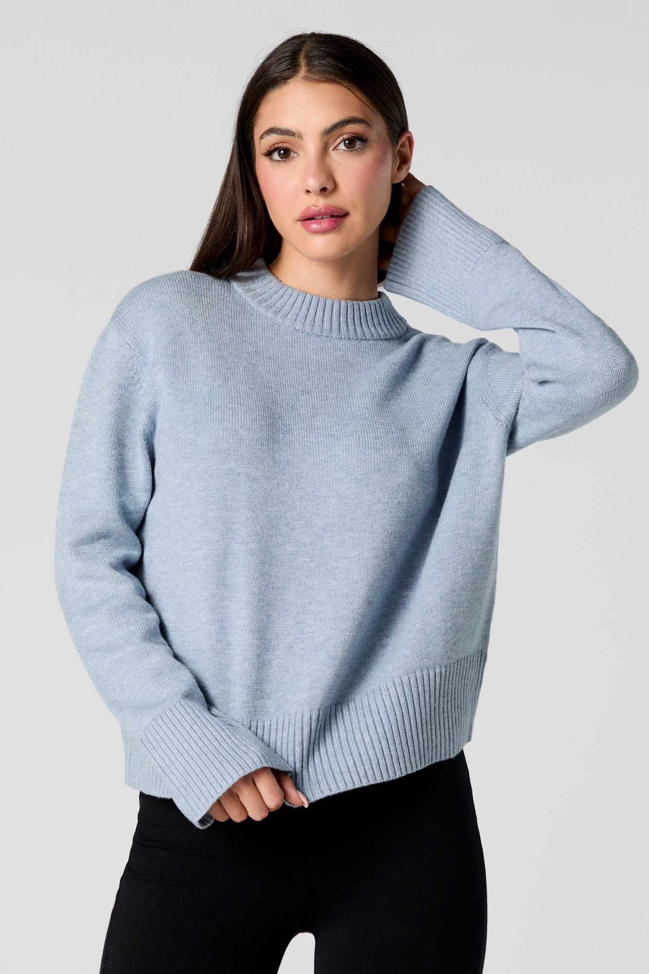 Ribbed Trim Crewneck Sweater