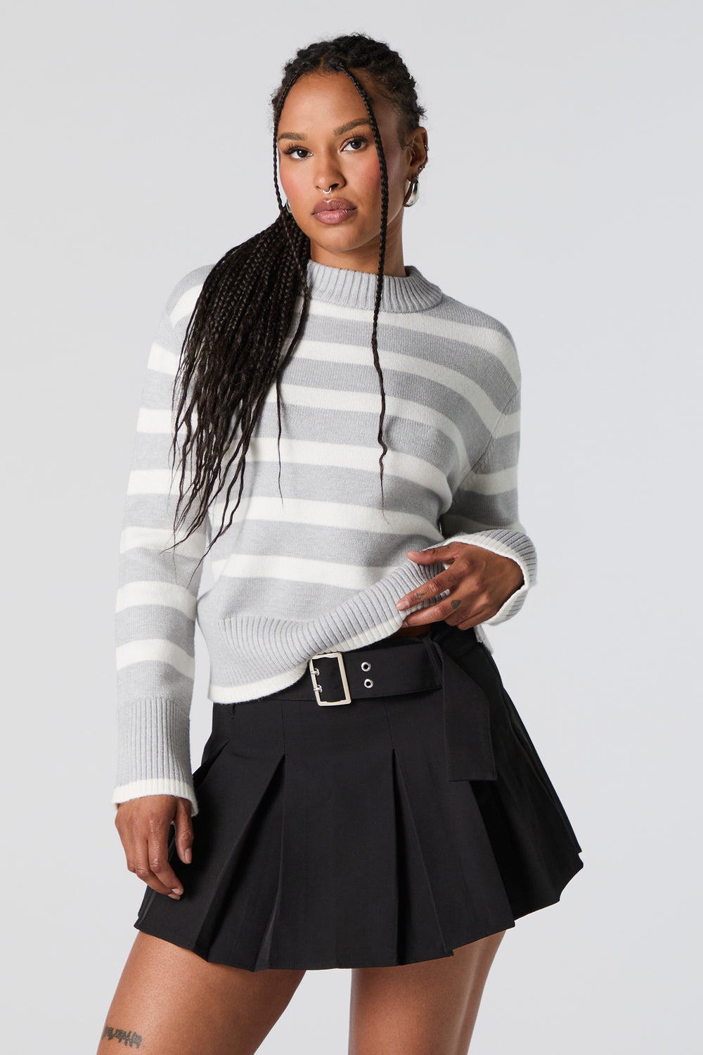 Striped Knit Crewneck Sweater Striped Knit Crewneck Sweater 1