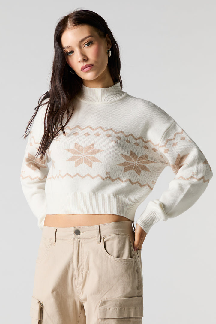 Jacquard Knit Mock Neck Sweater