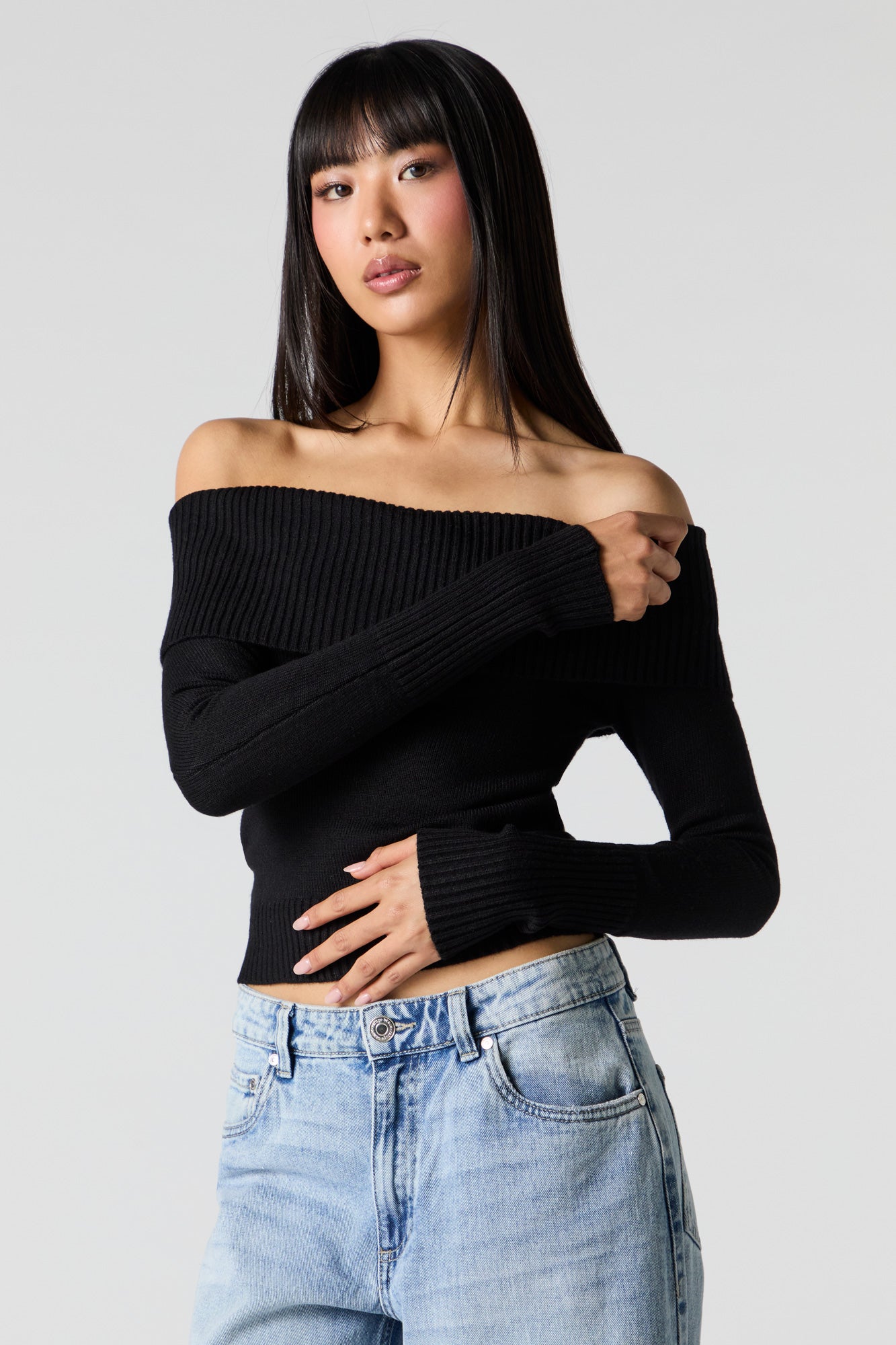 Ribbed Knit Off Shoulder Sweater