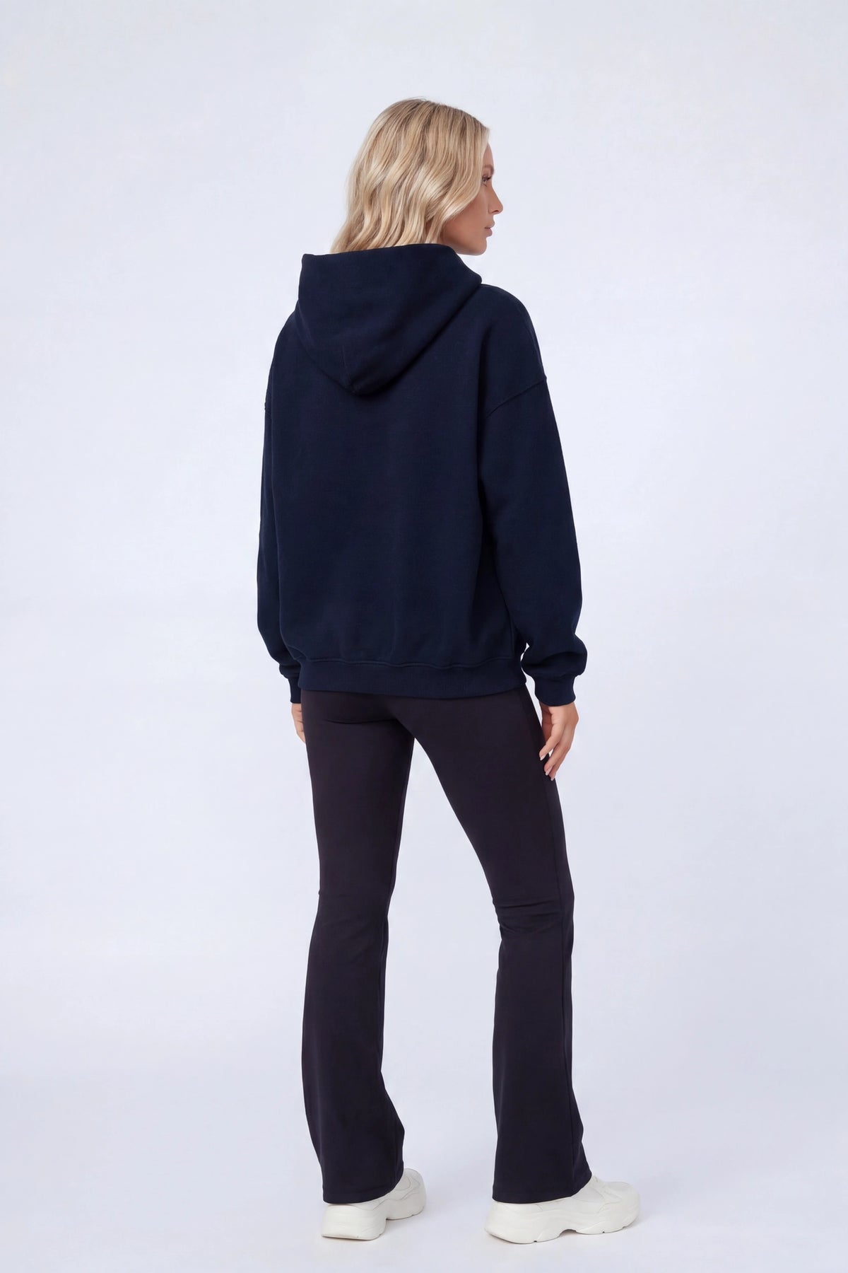 Alt View 3. Graphic Fleece Boxy Hoodie - Dark Blue - Shot 3 - Full Body Back - Dark Blue